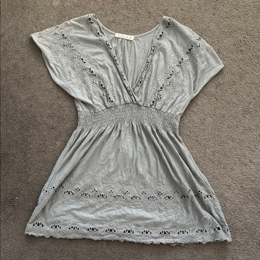 Green Puff Sleeve Smocked Tunic